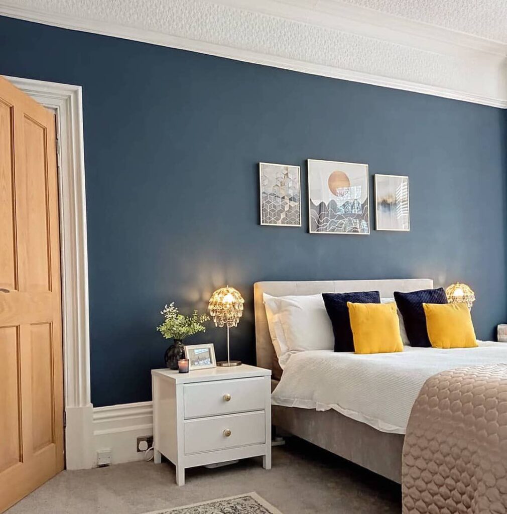 Navy Blue and Beige bedroom colour combination