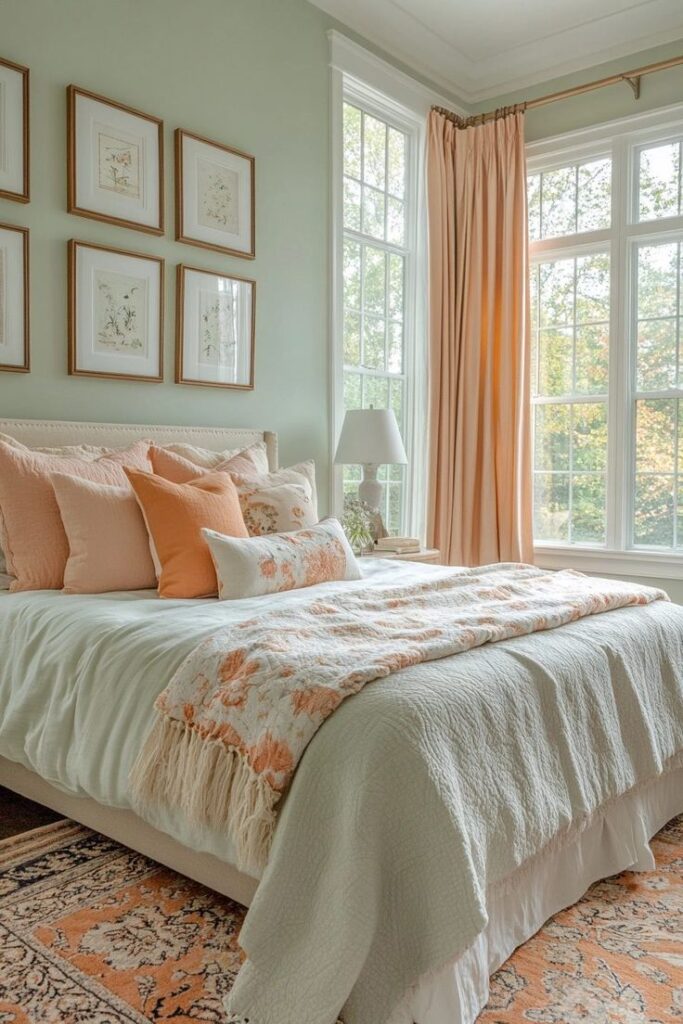 peach and green bedroom colour combination