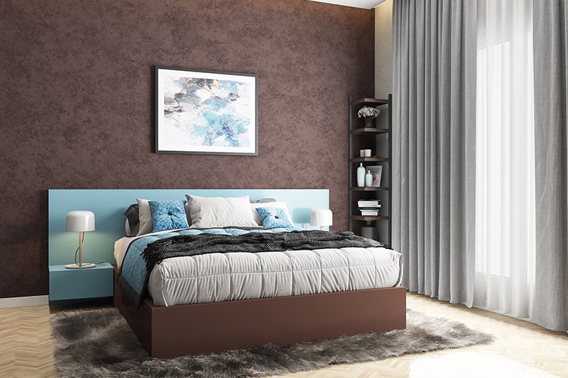 Brown and Sky Blue bedroom colour combination