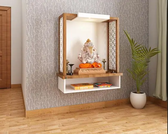 Wall-Mounted Mandir with Back Panel